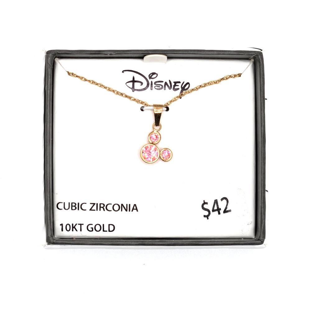 Disney Mickey Mouse Necklace 10kt Gold Chain Cubic Zirconia October Pendant